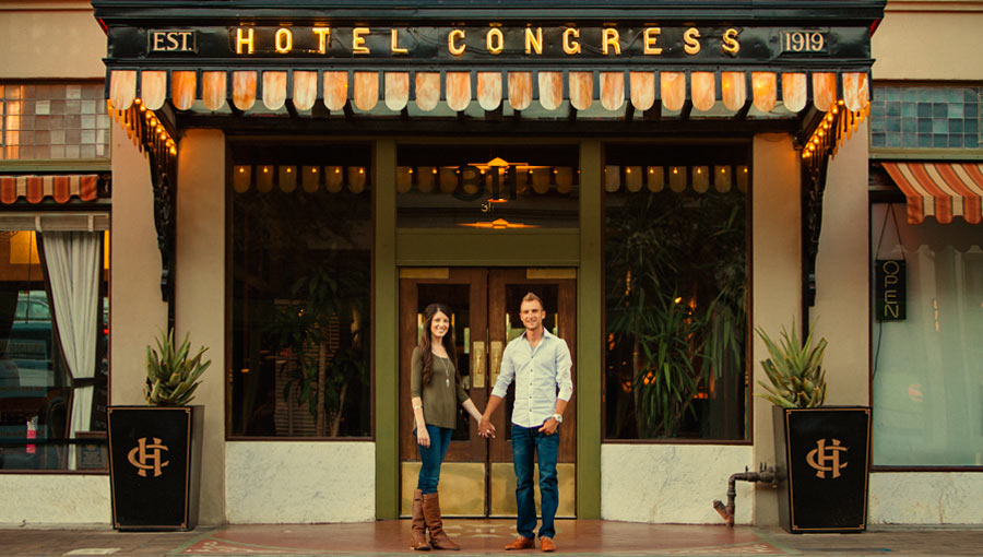 Krysta and Chad Engagement Photos at the Hotel Congress in Tucson, Arizona